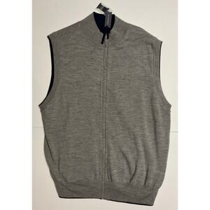 Daniel Cremieux Collection Mens XL Full Zip Sweater Vest 100 Wool Navy Gray‎